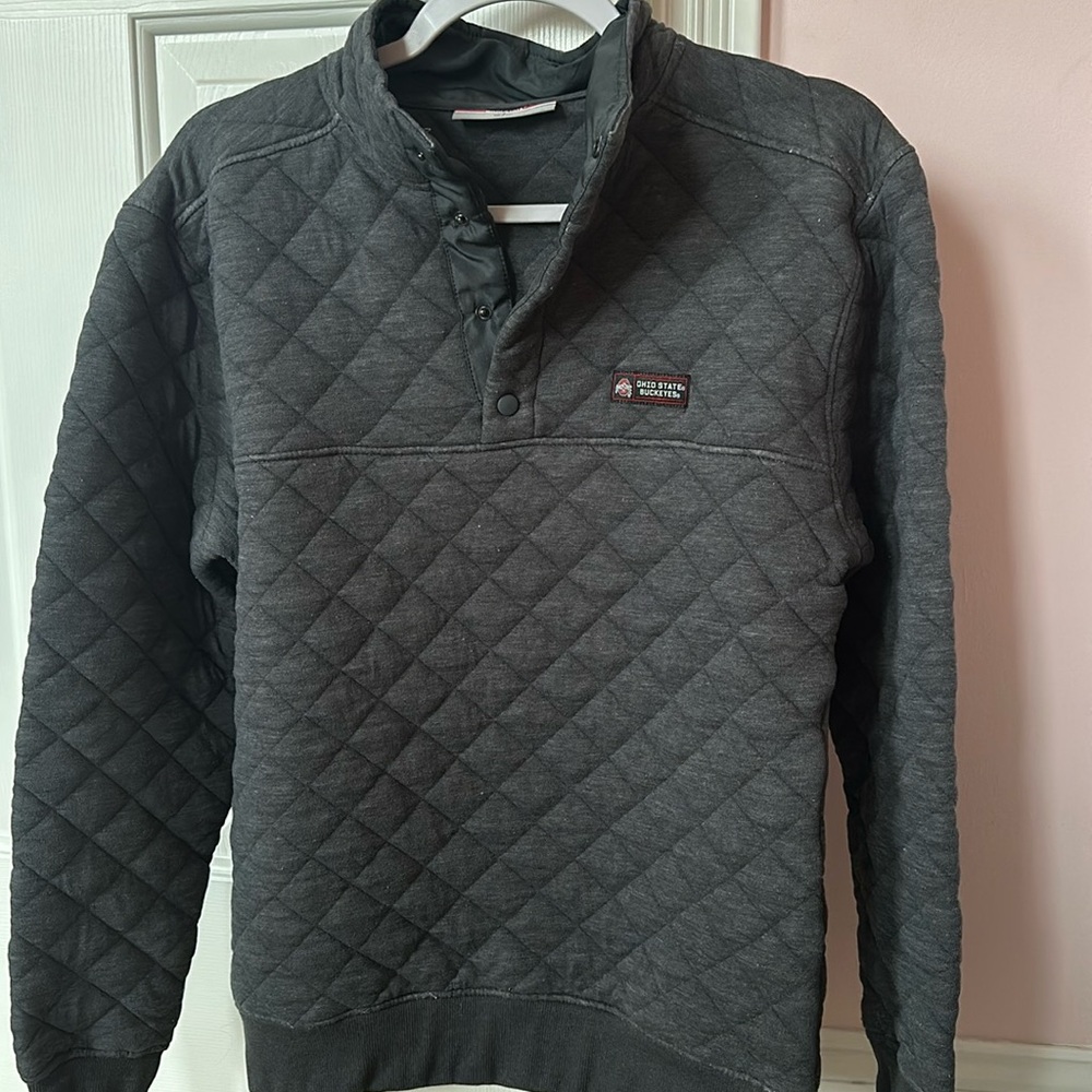 NFL OSU 1/4 Button Up Quilted Fleece Pullover Long Sleeve Sweater